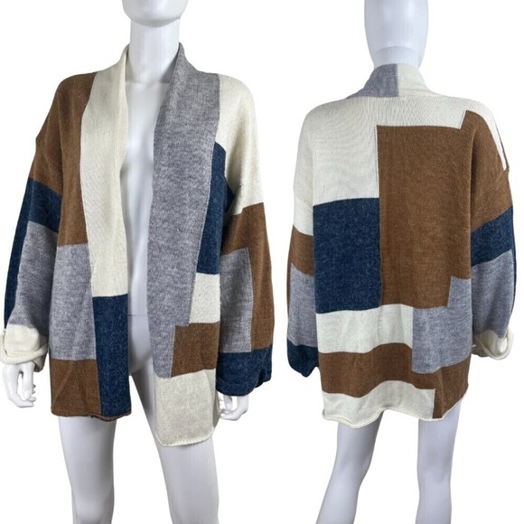 Fable Size M Colorblock Open Front Cardigan Sweater Relaxed Fit Loungewear - Picture 1 of 13